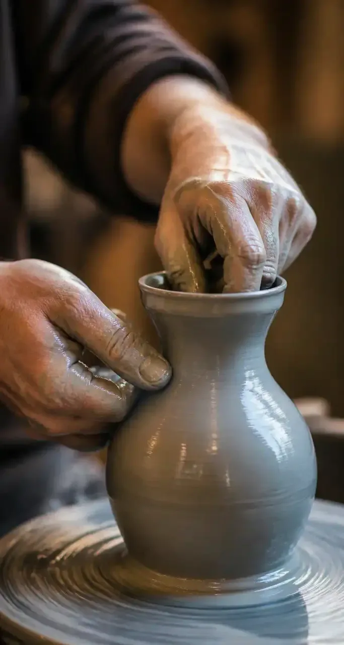 Artisan potier façonnant une pièce en céramique sur son tour