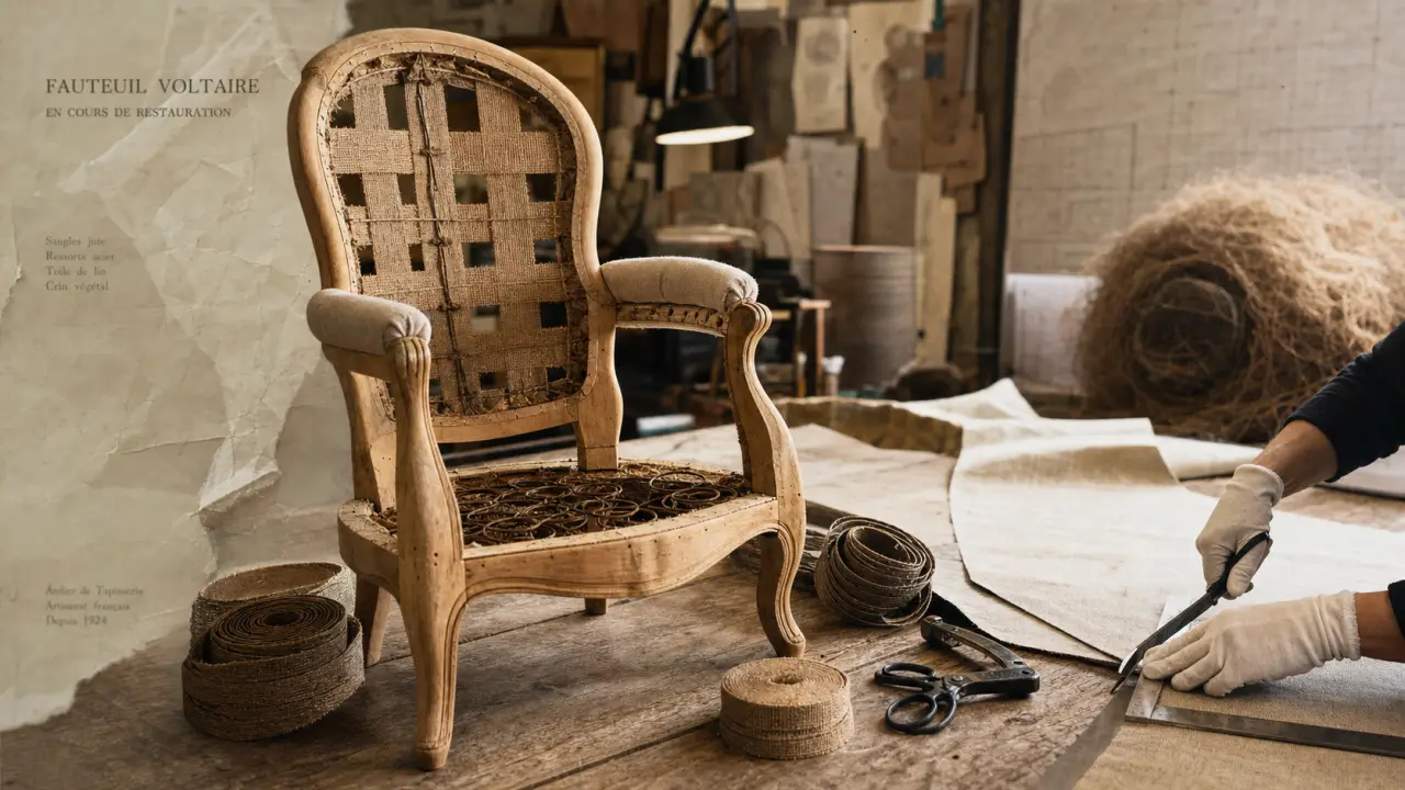 Cours de tapisserie Lyon en atelier : restauration de fauteuil