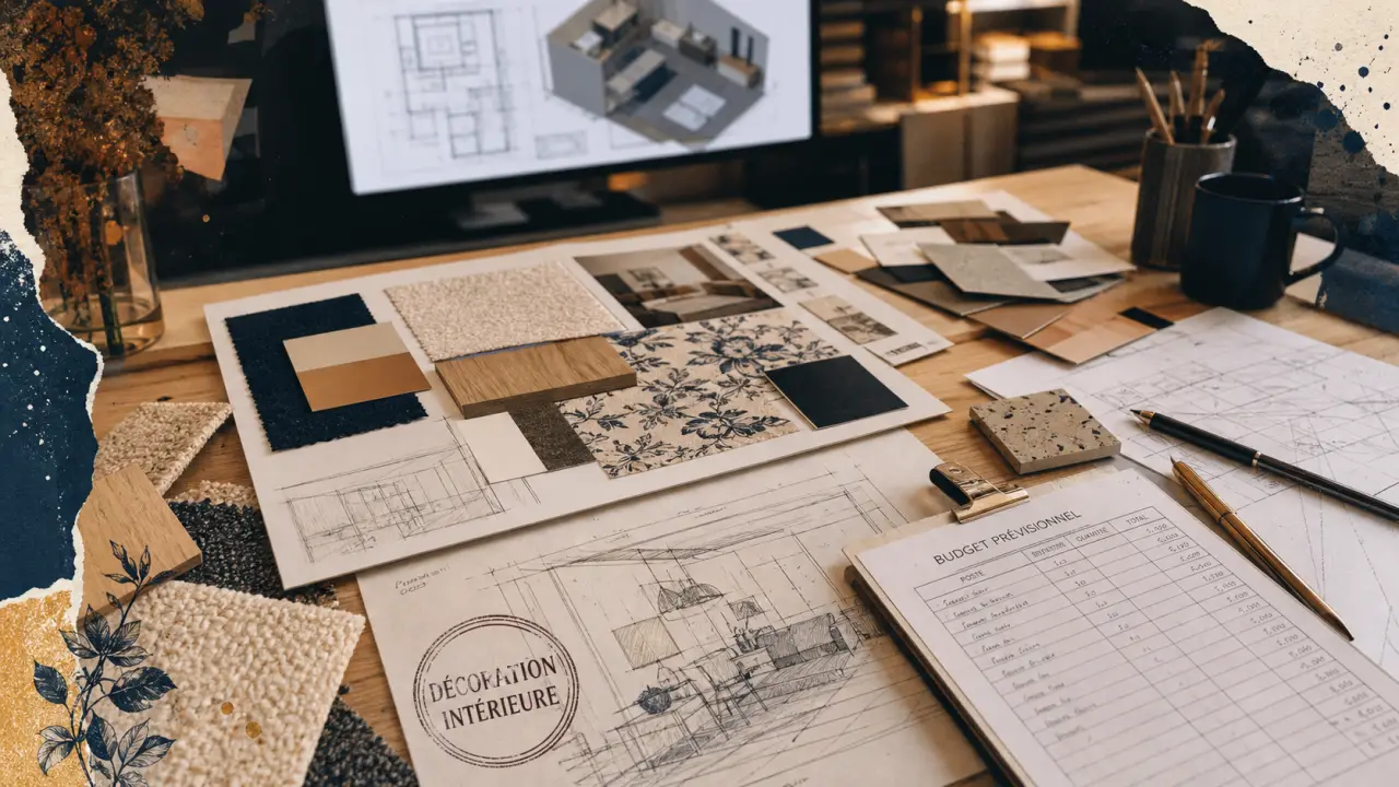 Ecole decoration interieur : table d’atelier, plans et maquette 3D