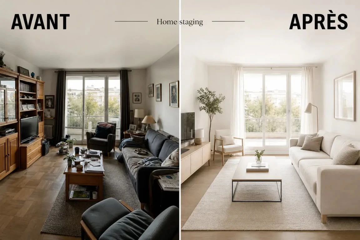 Exemple de transformation avant après en home staging pour une formation professionnelle