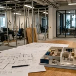 Aménagement professionnel : plans et maquette pour bureaux en rénovation, espace de travail