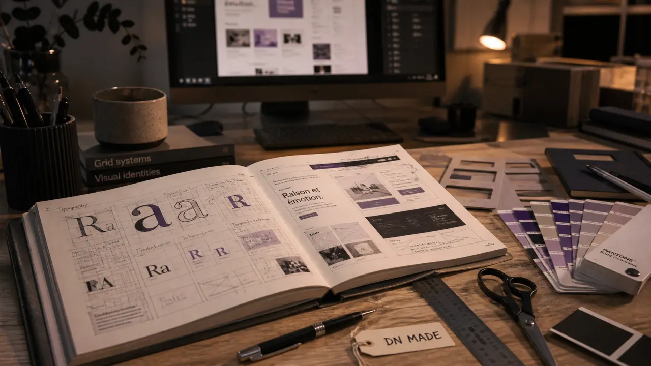 BTS design graphique et DN MADE : bureau de studio avec maquettes et portfolio