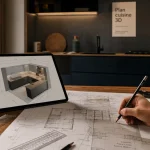 Conception cuisine logiciel 3D : plan réaliste sur tablette