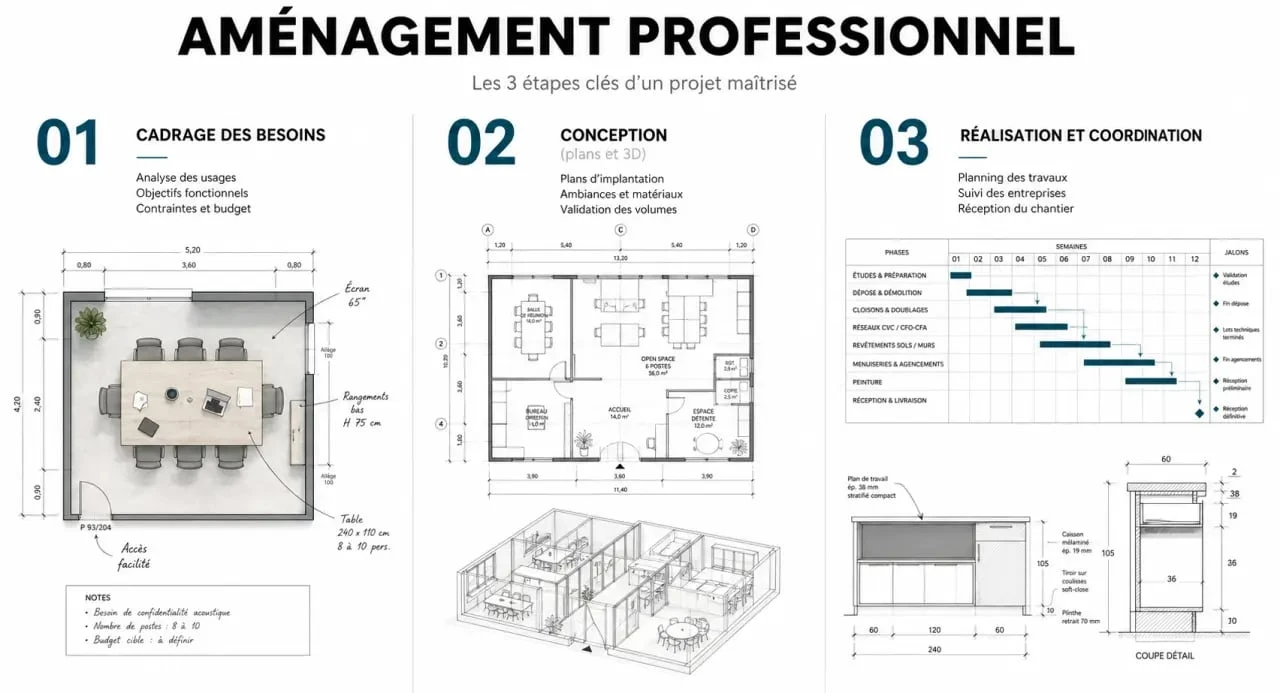 Étapes clés d'un projet d'aménagement professionnel réussi