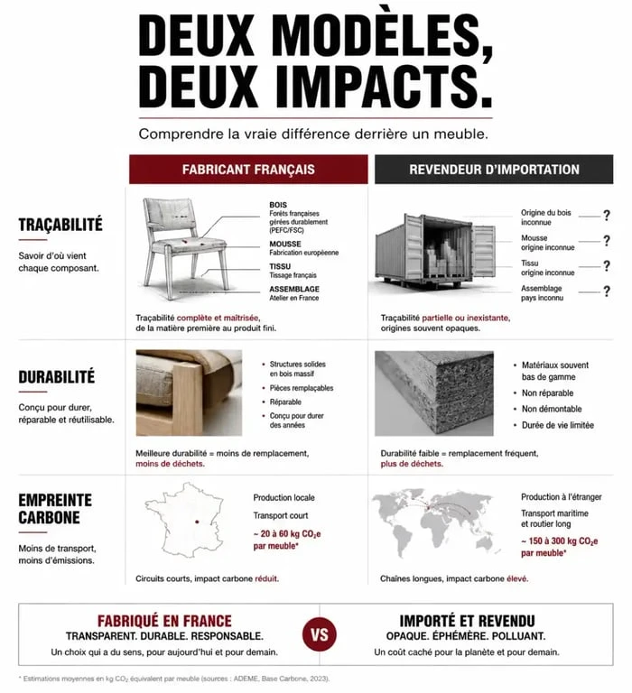 Infographie comparative : fabricant de meuble français vs revendeur import