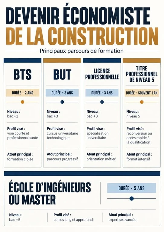 Infographie des parcours de formation d’économiste de la construction