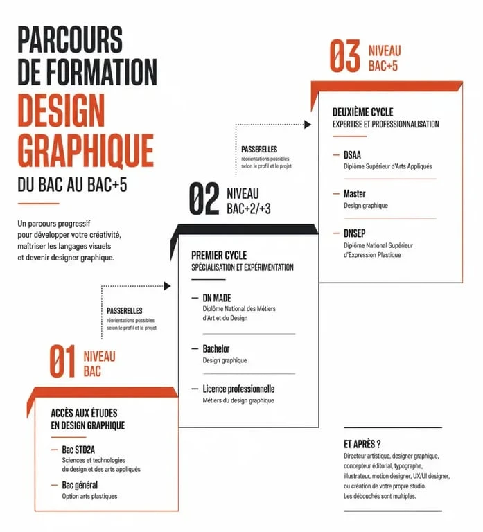 Infographie du parcours de formation design graphisme du bac au bac+5