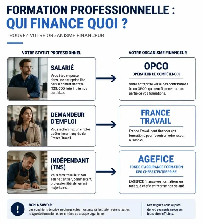 Infographie des organismes de financement de formation professionnelle par statut