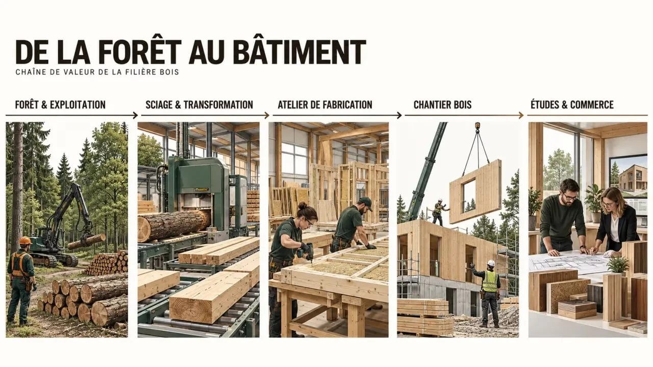 Métiers du bois et chaîne de valeur de la filière forêt-bois, de la forêt à la construction
