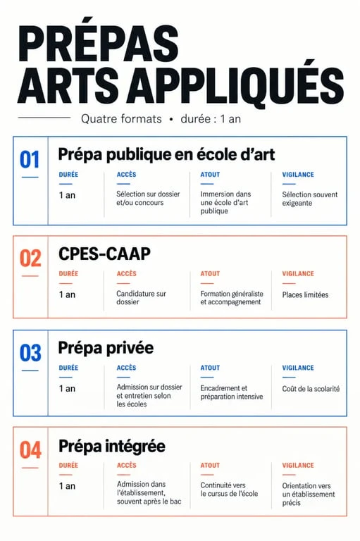 Infographie comparative des différents formats de prépa arts appliqués