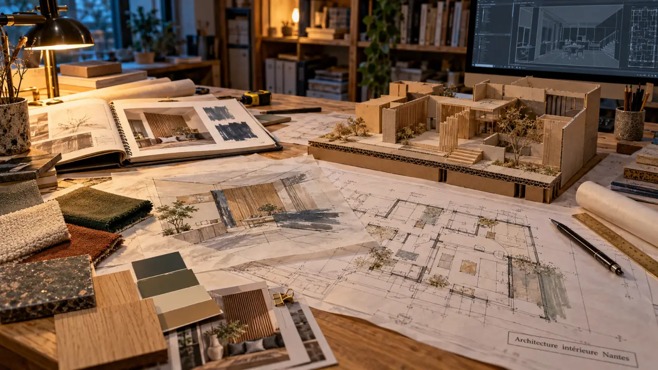 Formation architecture intérieur nantes : atelier avec plans et portfolio