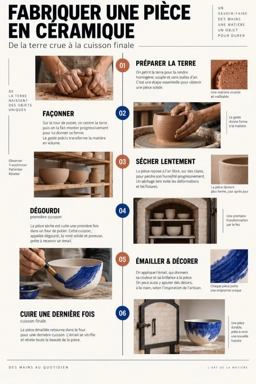 Devenir céramiste : étapes de fabrication d’une pièce en céramique, du façonnage à la cuisson finale