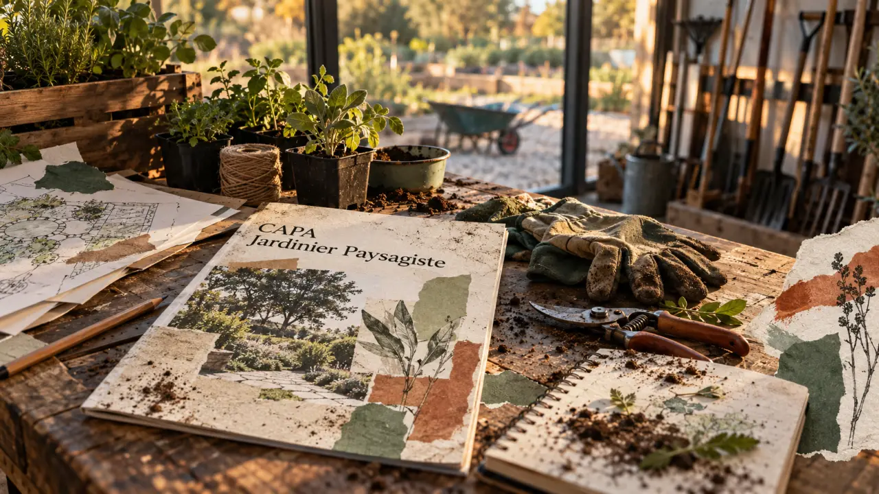Formation paysagiste adulte : CAPA Jardinier Paysagiste en atelier, sécateur et plants